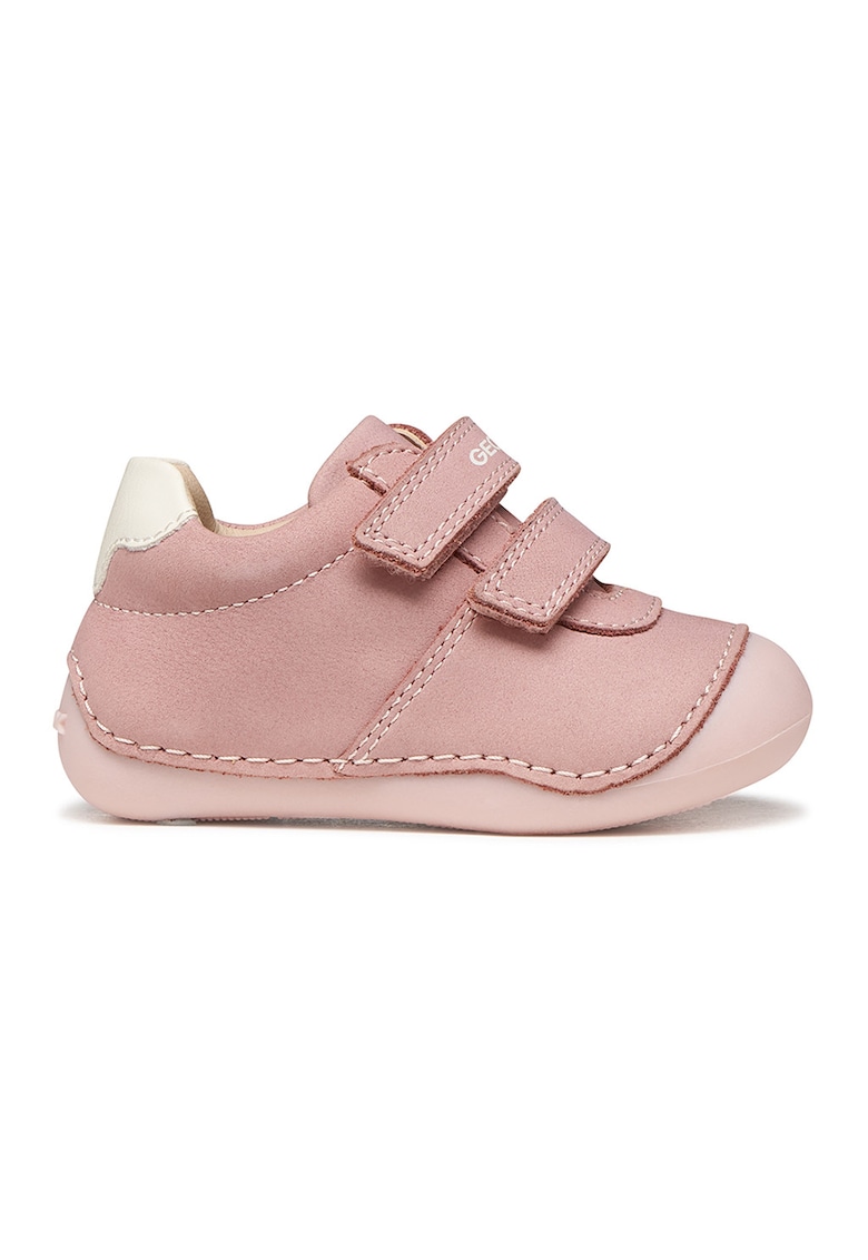Pantofi sport Tutim cu piele nabuc si velcro - Alb/Roz stins