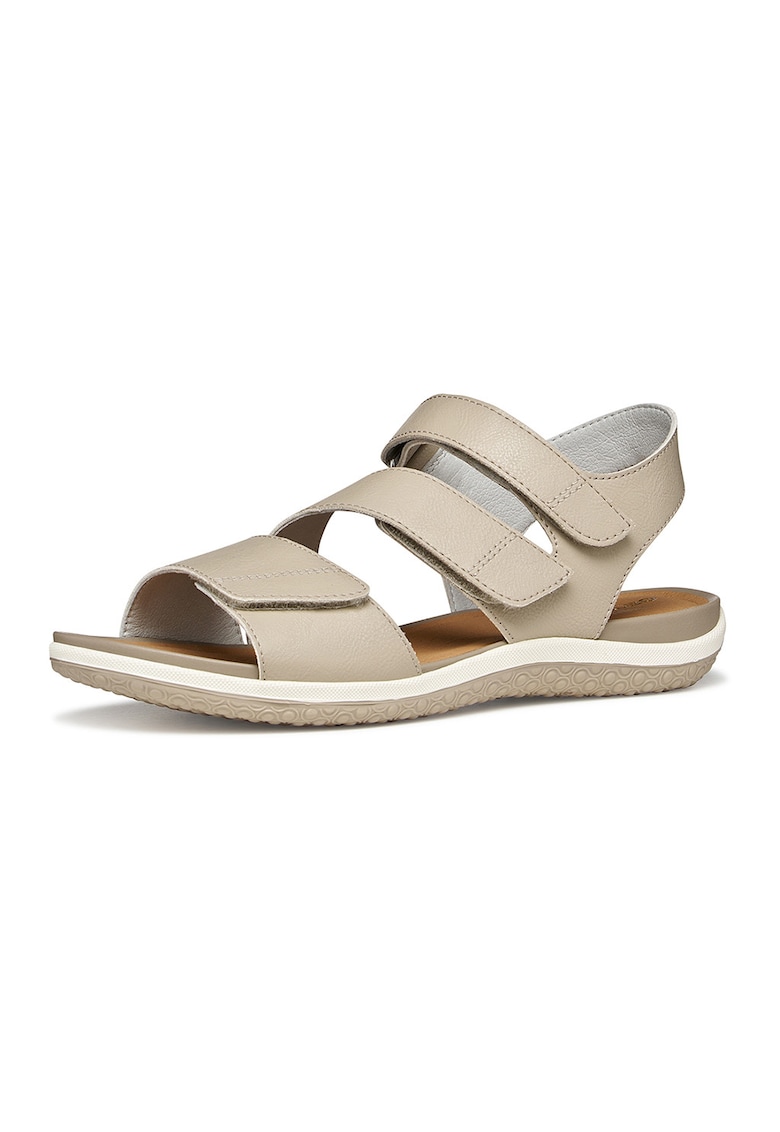 Sandale de piele ecologica cu velcro - Grej