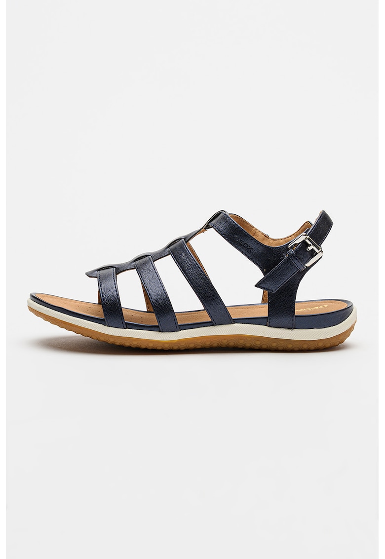Sandale din piele ecologica cu talpa wedge Vega - Bleumarin