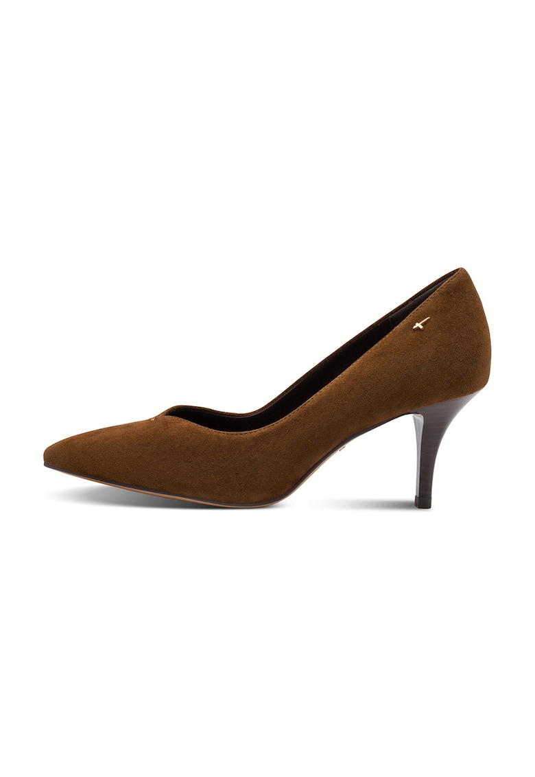Pantofi de piele intoarsa si toc inalt - Maro pamantiu