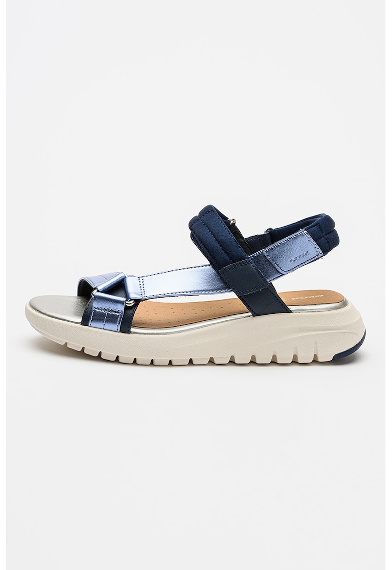 Sandale din piele ecologica si material textil cu velcro - Albastru