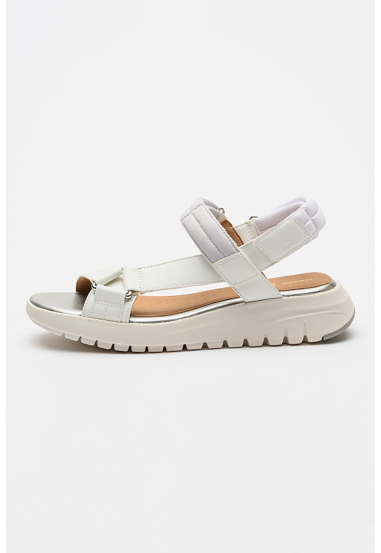 Sandale cu talpa wedge si inchidere velcro Flextride - Alb/Gri deschis