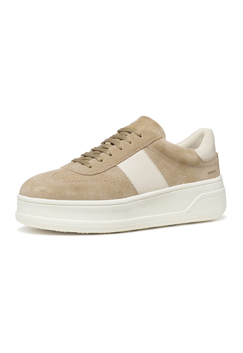 Pantofi sport Spherica flatform din piele intoarsa si piele - Maro nisip/Bej deschis