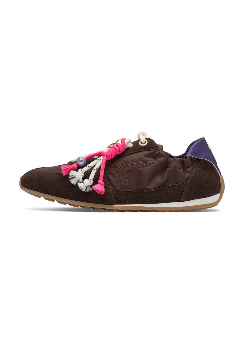 Pantofi sport low-cut cu garnituri de piele intoarsa - Maro inchis