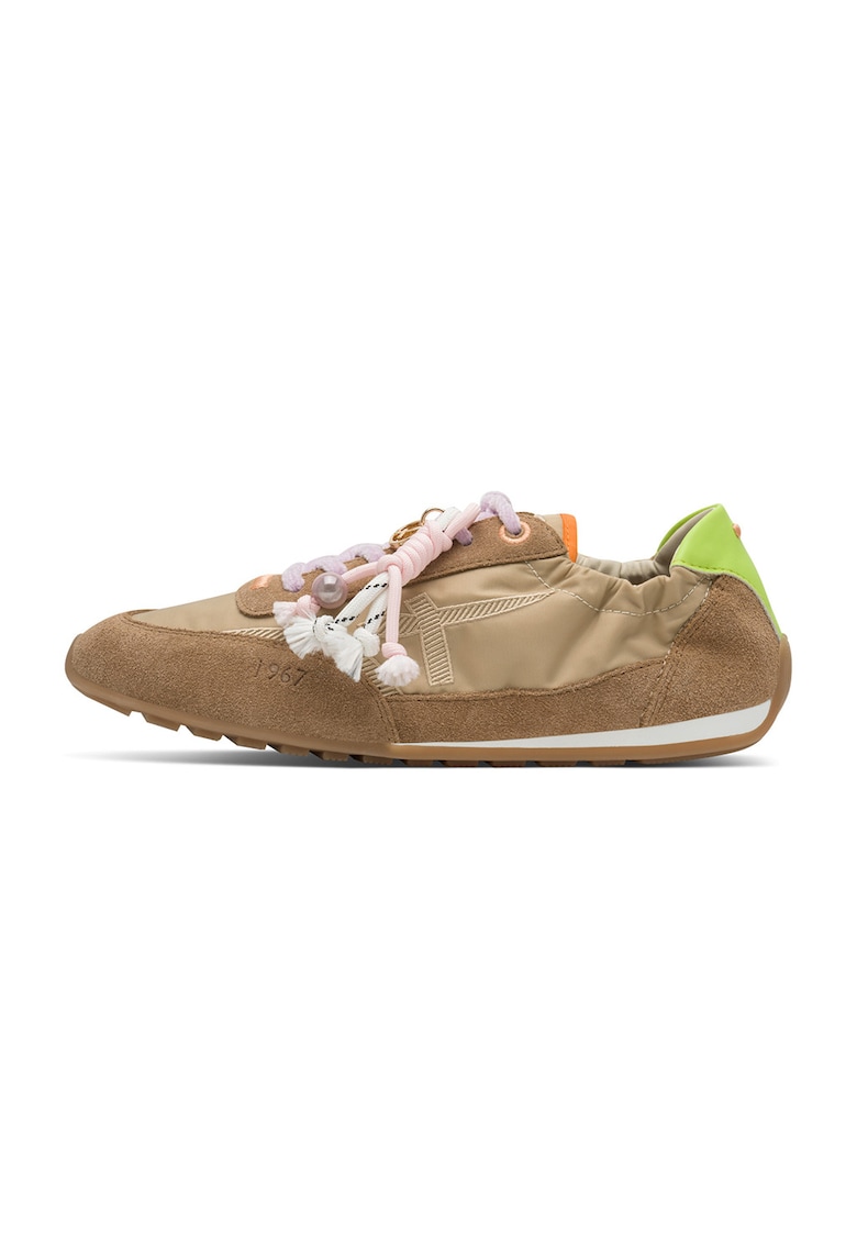 Pantofi sport low-cut cu garnituri de piele intoarsa - Maro deschis