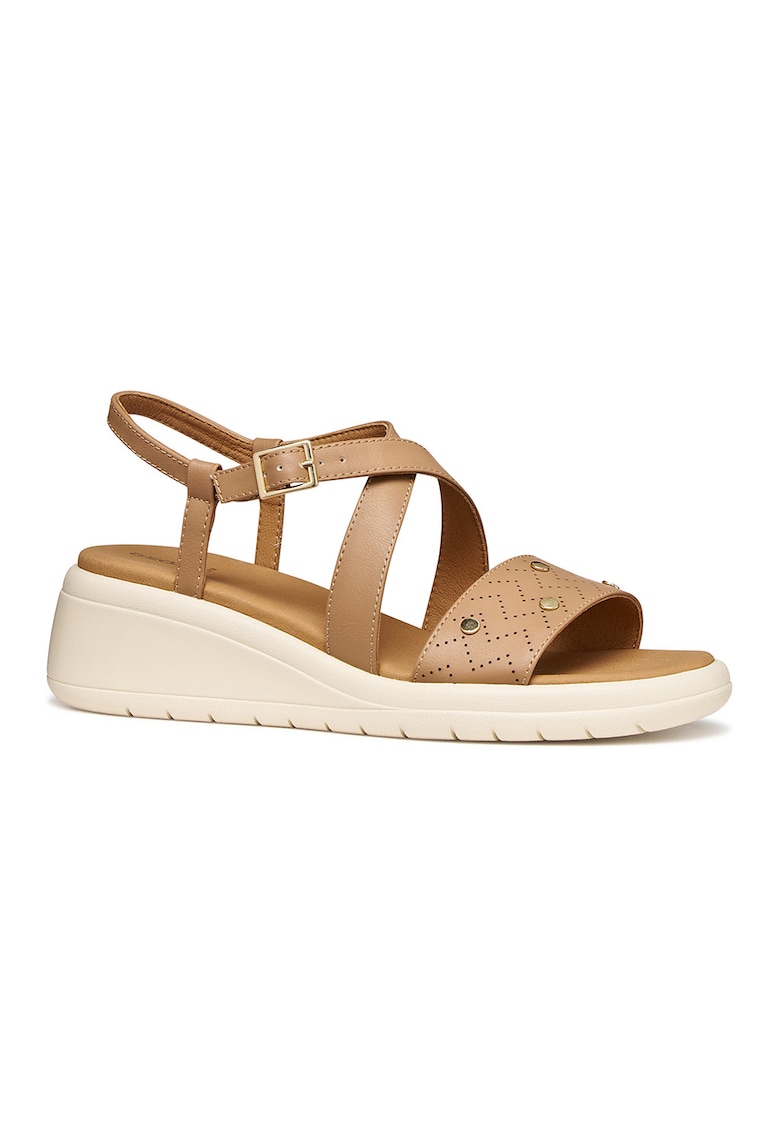 Sandale wedge din piele ecologica - Bej inchis