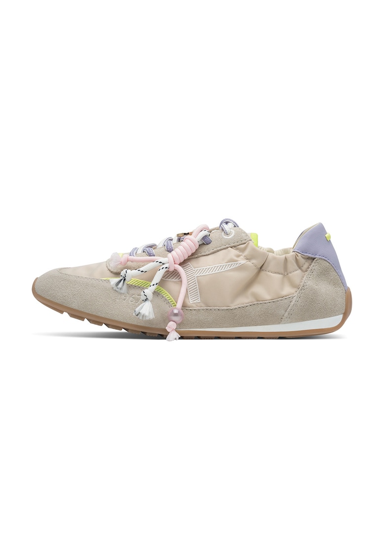 Pantofi sport low-cut cu garnituri de piele intoarsa - Bej deschis