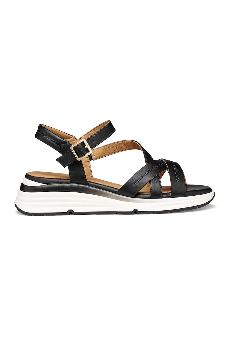 Sandale wedge din piele ecologica - Negru