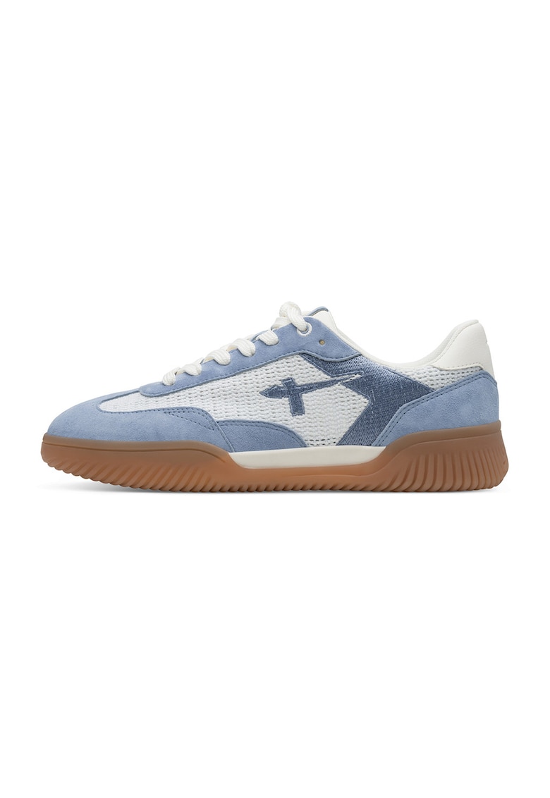Pantofi sport de piele intoarsa cu insertii de piele - Albastru lavanda/Alb murdar