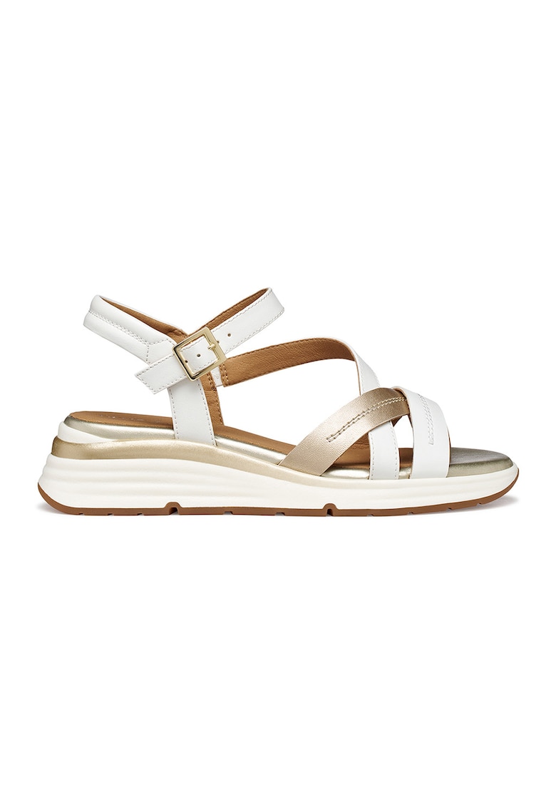 Sandale wedge din piele ecologica - Alb/Auriu deschis