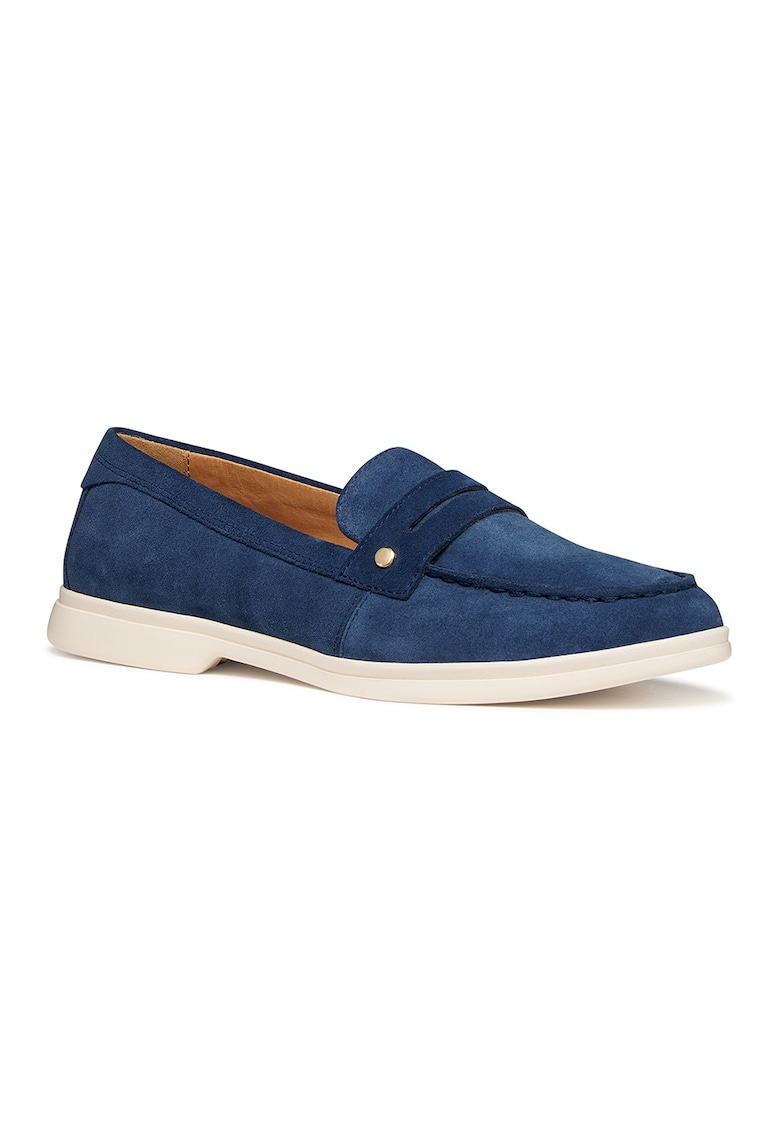 Pantofi loafer de piele intoarsa cu model uni - Bleumarin