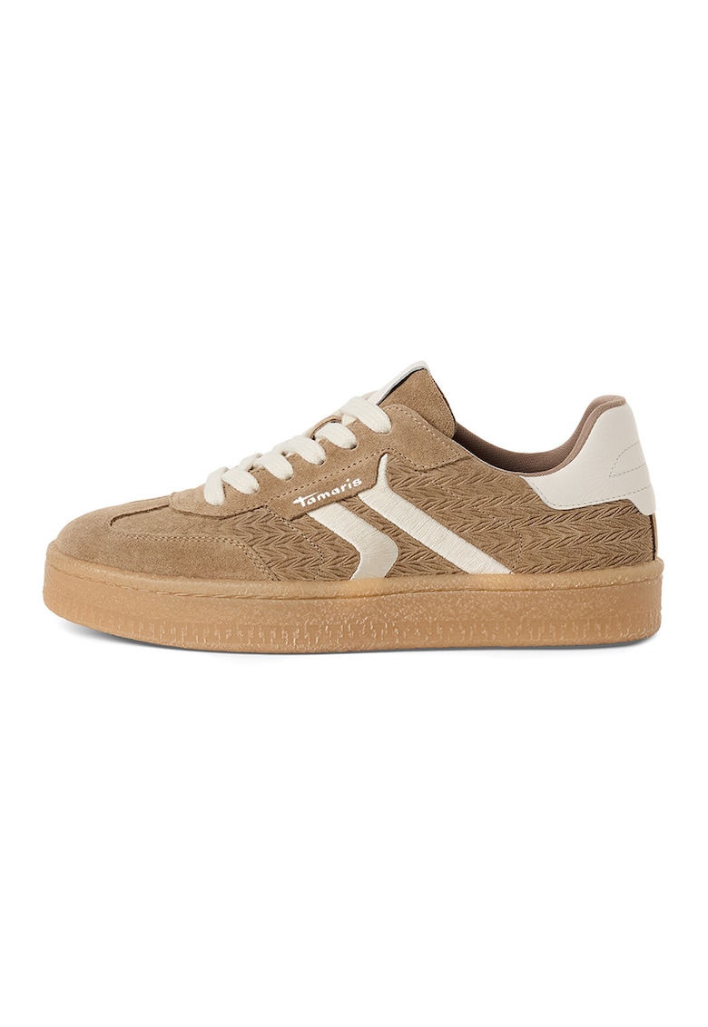 Pantofi sport din piele intoarsa si aspect texturat - Maro taupe