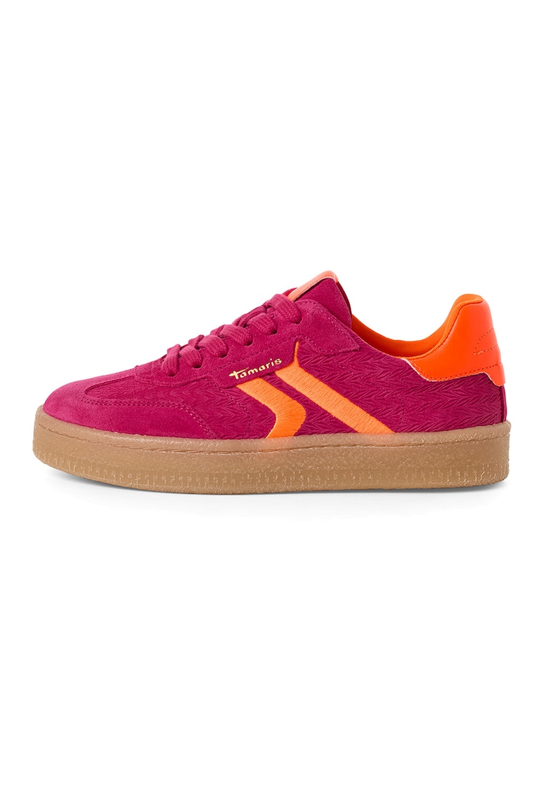 Pantofi sport din piele intoarsa si aspect texturat - Portocaliu/Roz inchis