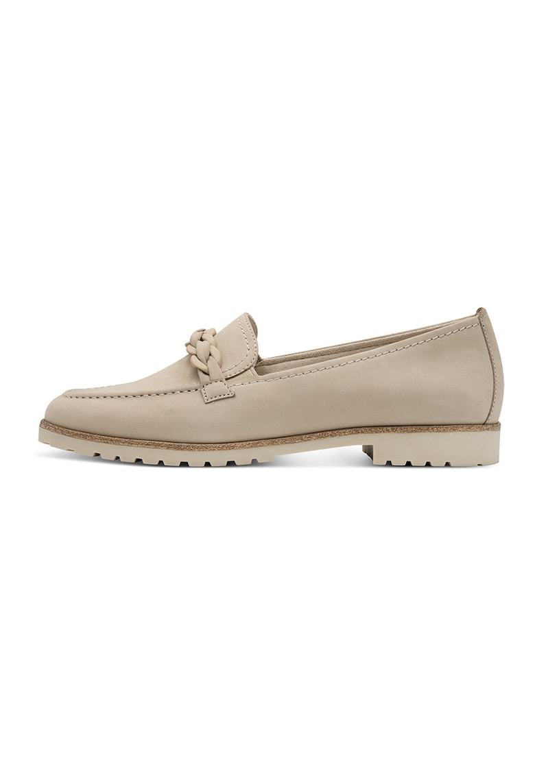 Pantofi loafer din piele cu bareta cu aspect impletit - Maro taupe deschis