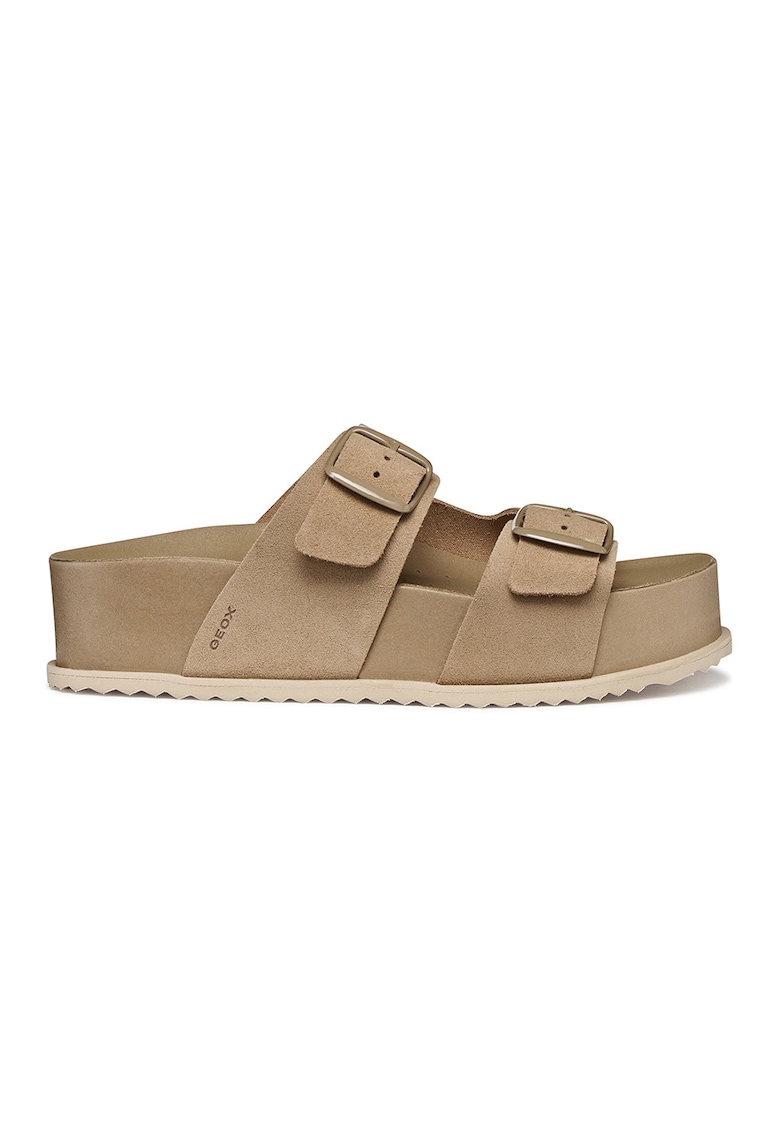 Papuci de piele cu catarame - Maro taupe