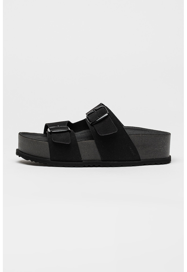 Papuci de piele cu catarame - Negru