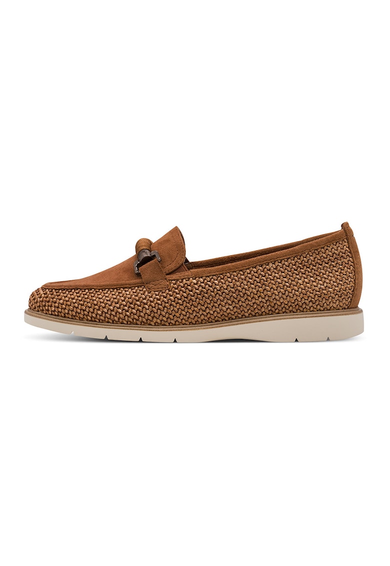 Pantofi loafer din piele si material textil - Maro cognac