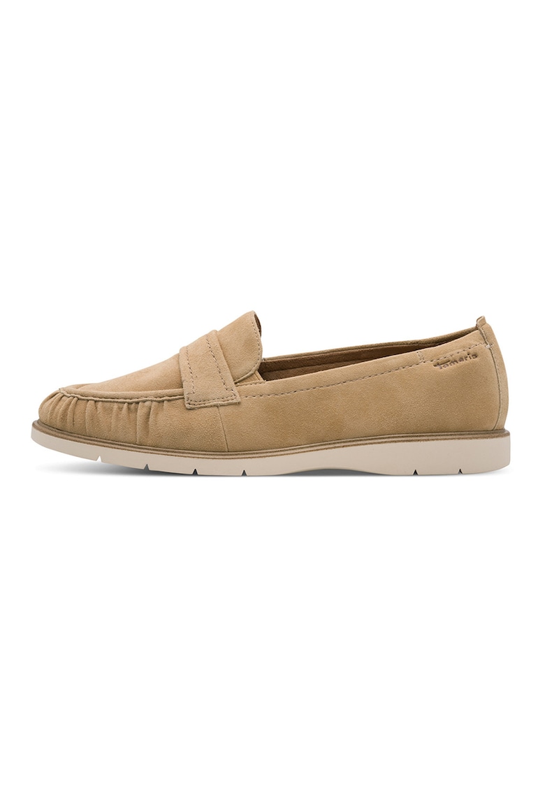 Pantofi loafer din piele si model uni - Maro camel