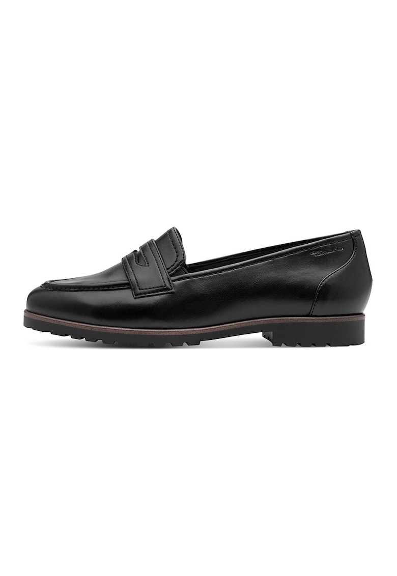 Pantofi loafer cu varf rotund si model uni - Negru