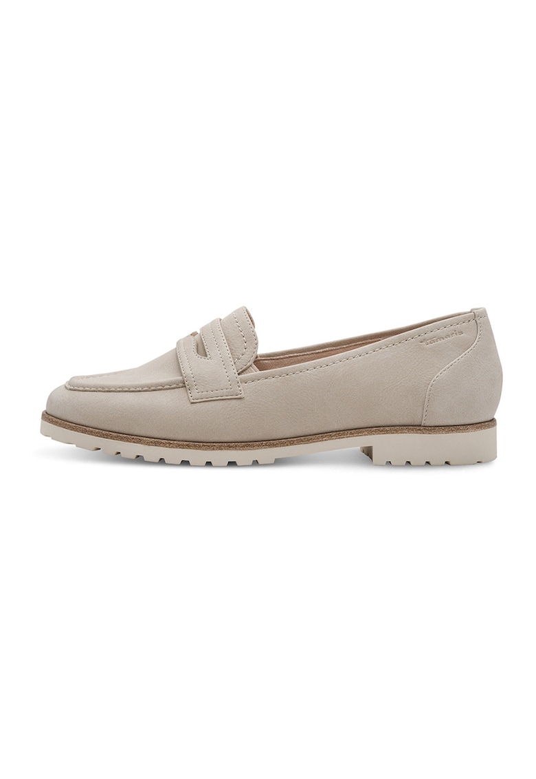 Pantofi loafer cu varf rotund si model uni - Gri deschis