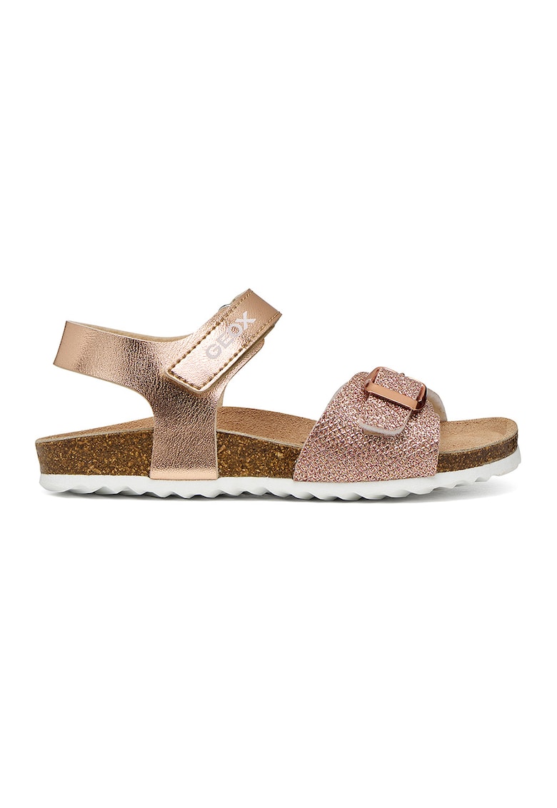 Sandale cu aspect metalic si velcro Adriel - Auriu rose