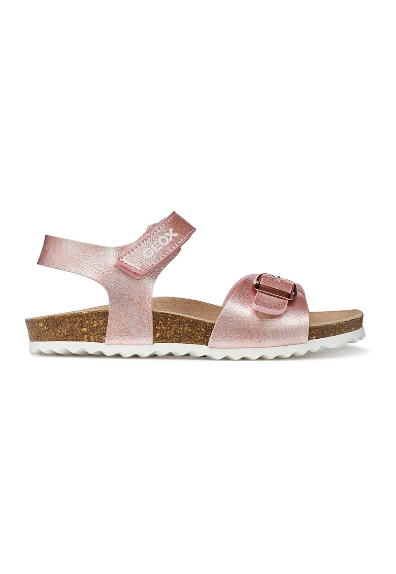 Sandale de piele ecologica cu velcro Adriel - Roz