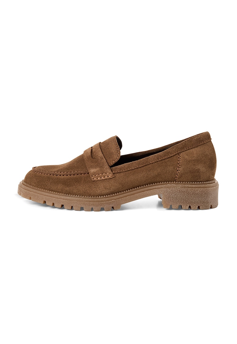 Pantofi loafer din piele cu varf rotund - Maro