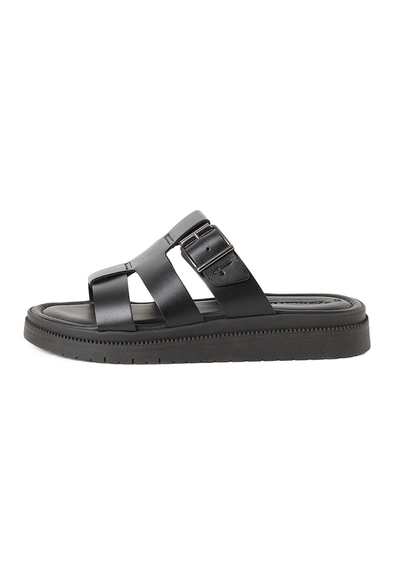 Papuci din piele cu design catarama - Negru