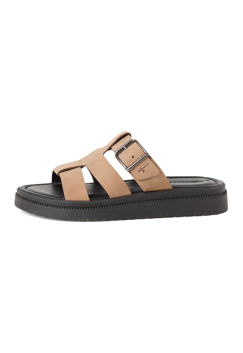 Papuci din piele cu design catarama - Maro taupe deschis