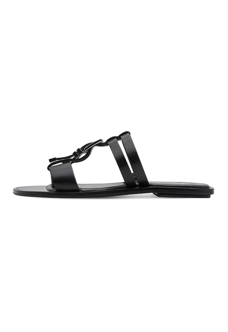 Papuci din piele ecologica cu design catarama - Negru