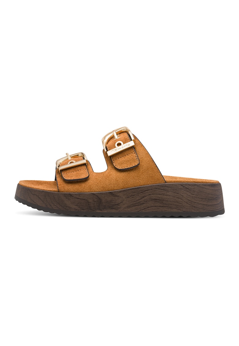 Papuci din piele intoarsa sintetica - Caramel