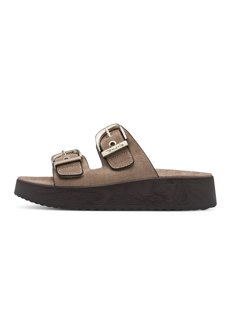 Papuci din piele intoarsa sintetica - Maro taupe