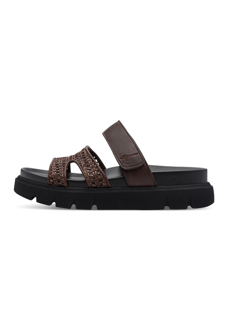 Papuci flatform din piele ecologica - Maro inchis