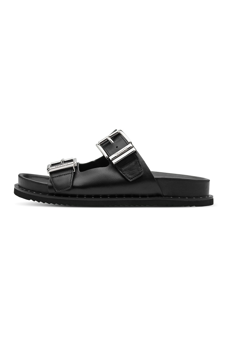 Papuci din piele cu catarama - Negru