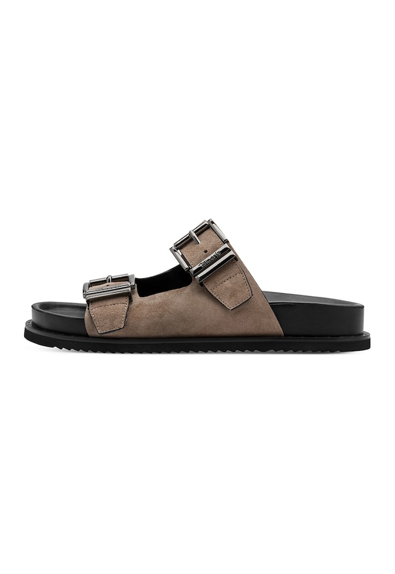 Papuci din piele cu catarama - Maro taupe
