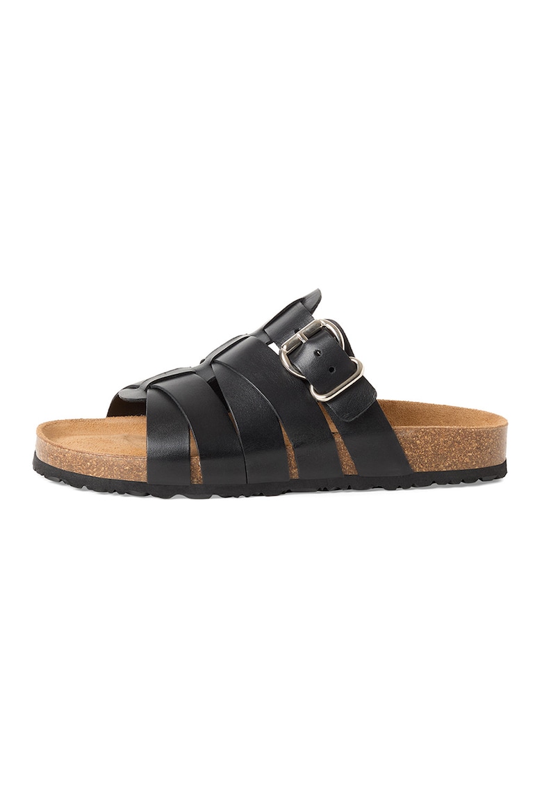 Papuci din piele cu barete multiple - Negru