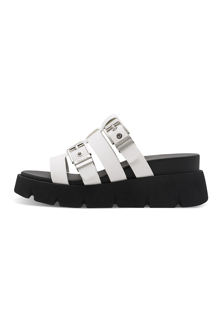 Papuci wedge cu barete multiple - Alb