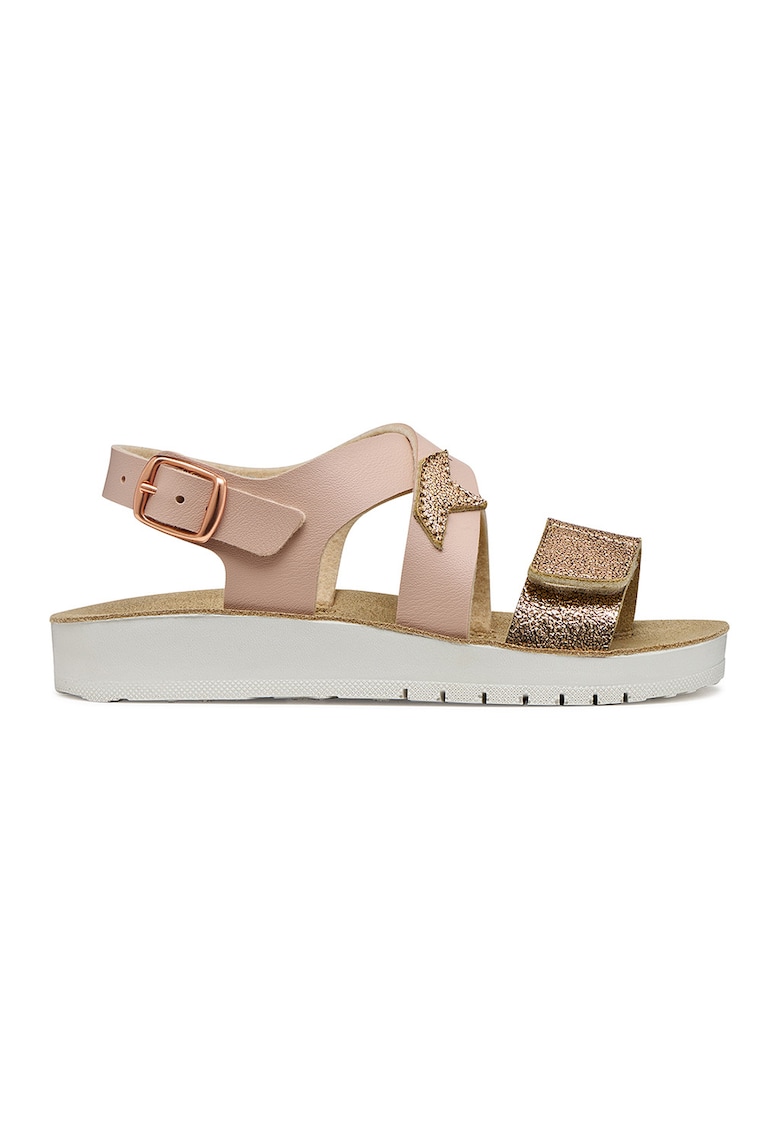 Sandale din piele ecologica - Auriu/Nude rose