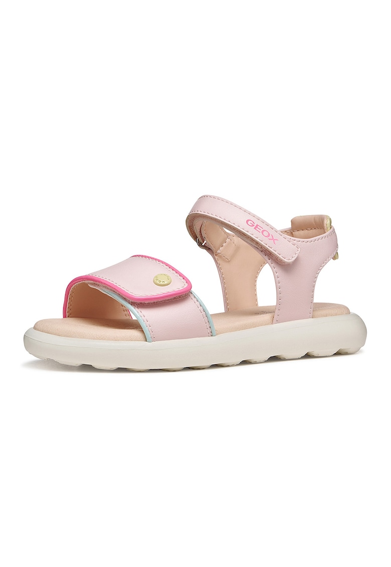 Sandale de piele ecologica cu velcro Puffypop - Roz