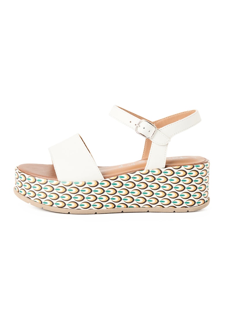 Sandale wedge din piele - Alb