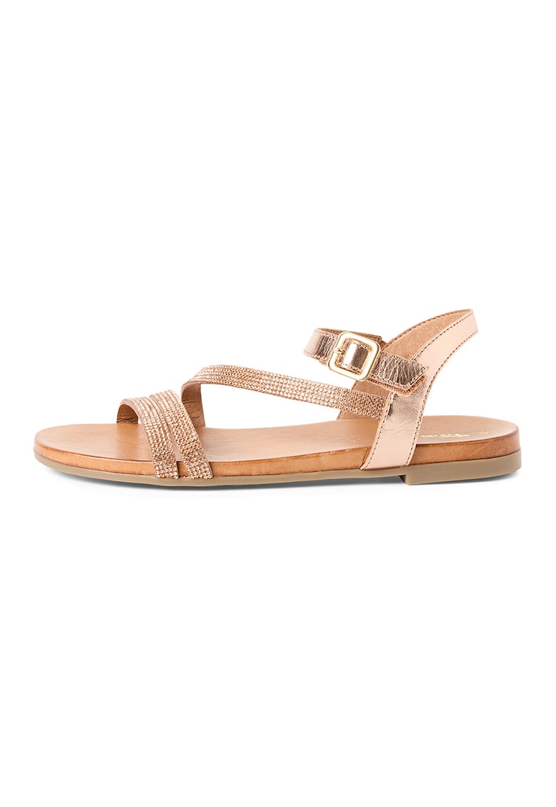Sandale din piele cu strasuri - Auriu rose