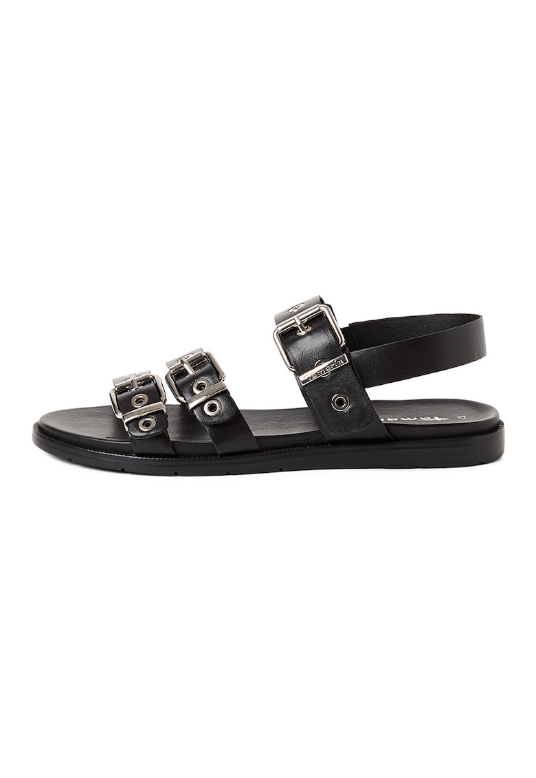 Sandale slingback din piele cu catarame - Negru