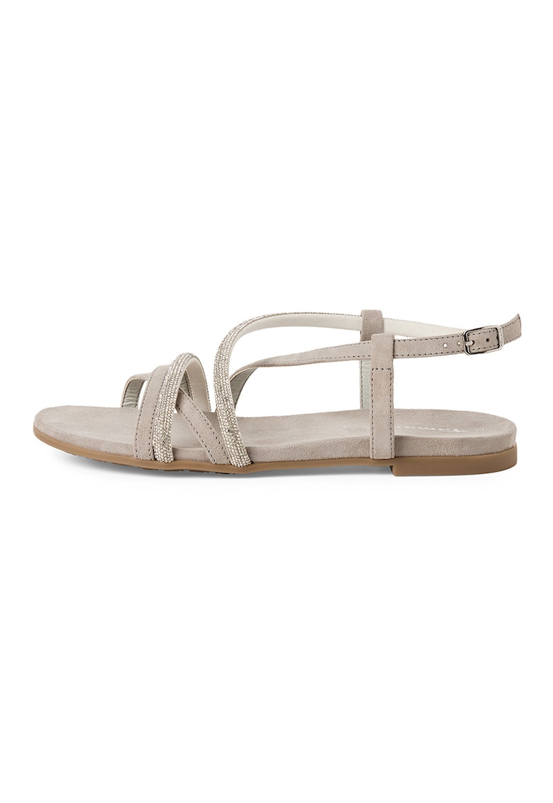 Sandale din piele si piele ecologica cu barete multiple - Gri deschis