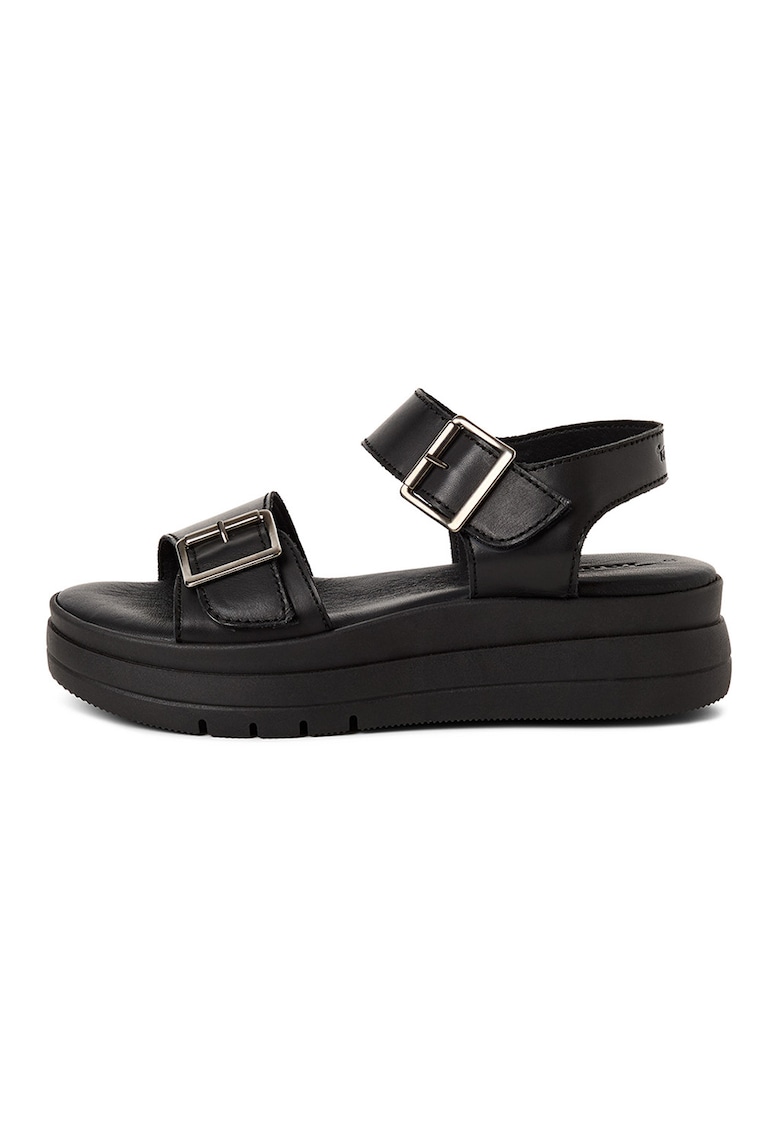 Sandale wedge din piele - Negru