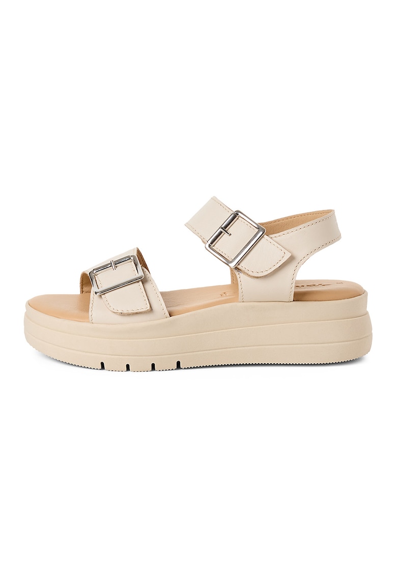 Sandale wedge din piele - Alb fildes