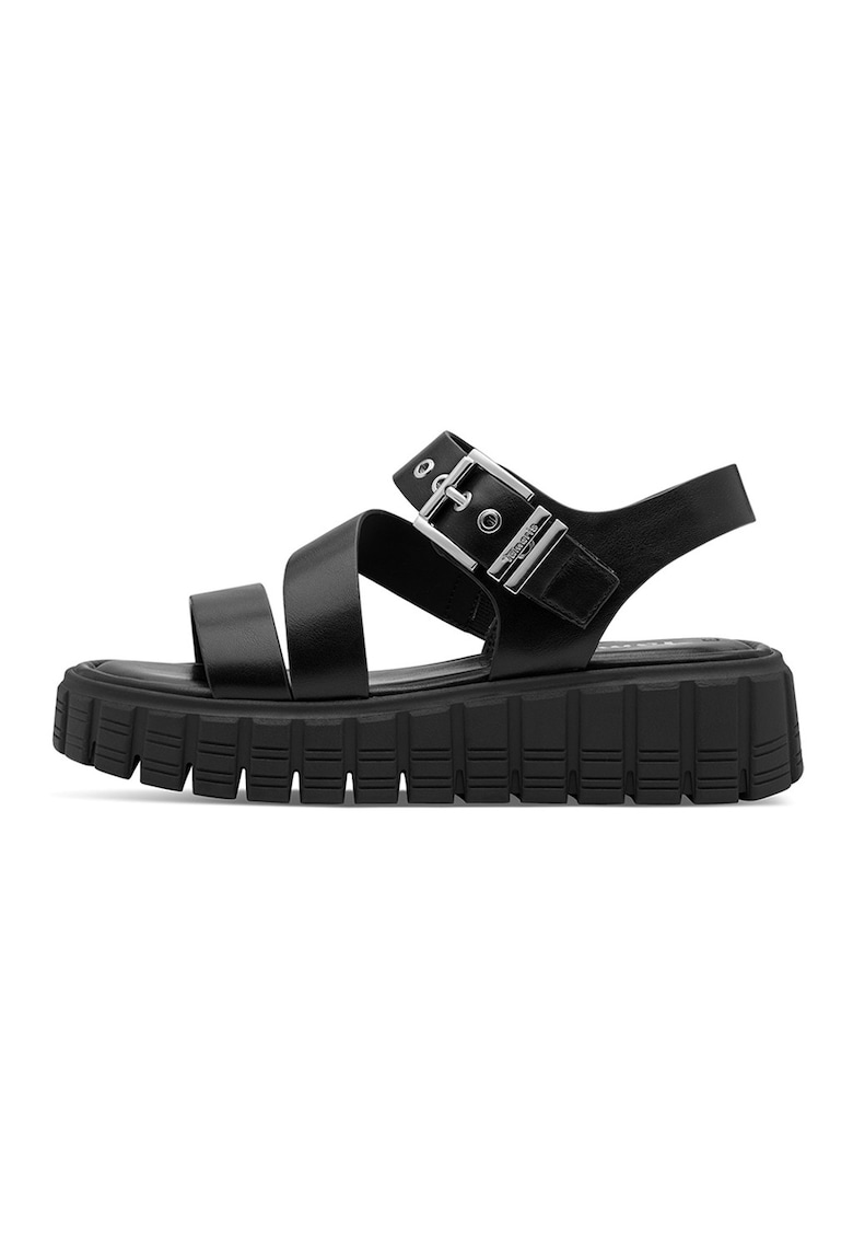 Sandale flatform din piele ecologica - Negru
