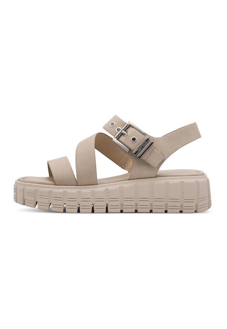 Sandale flatform din piele ecologica - Maro taupe deschis