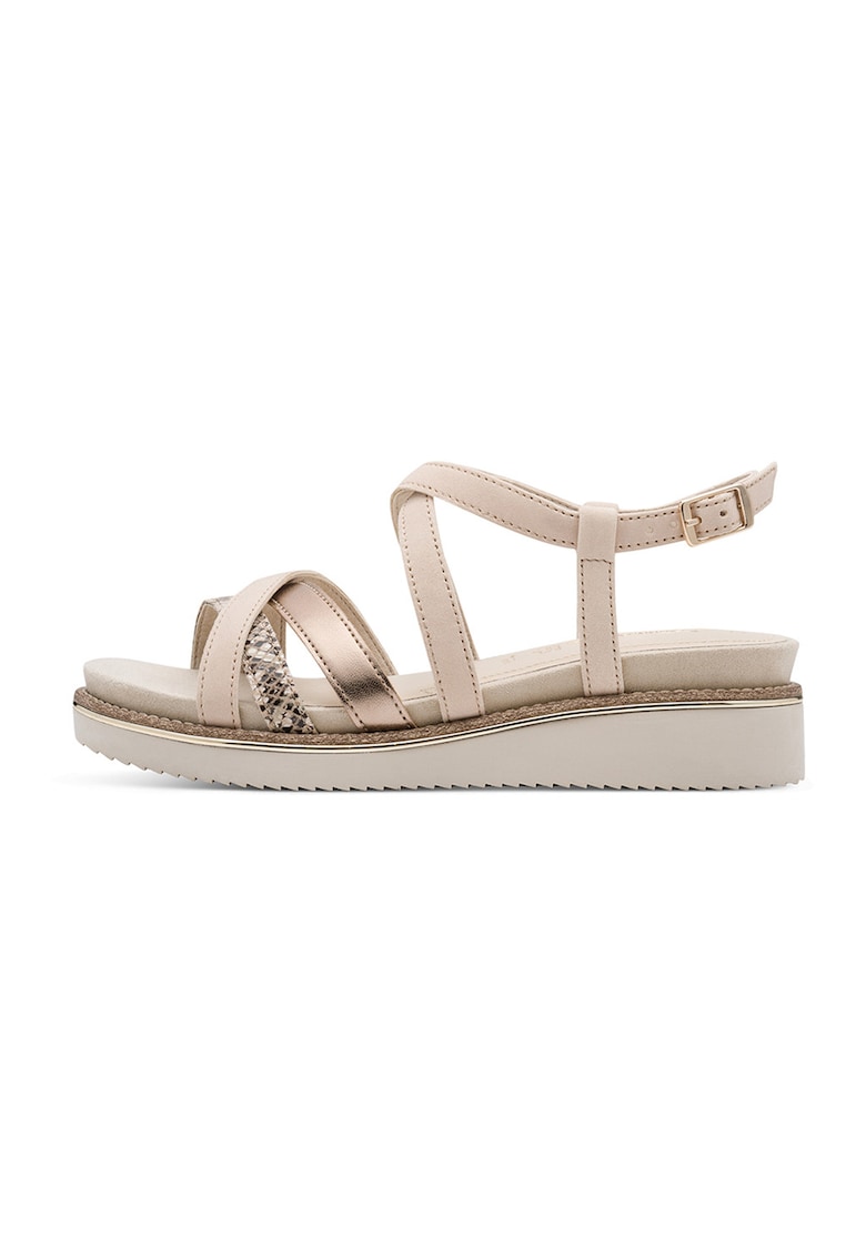 Sandale wedge cu barete multiple - Bej deschis