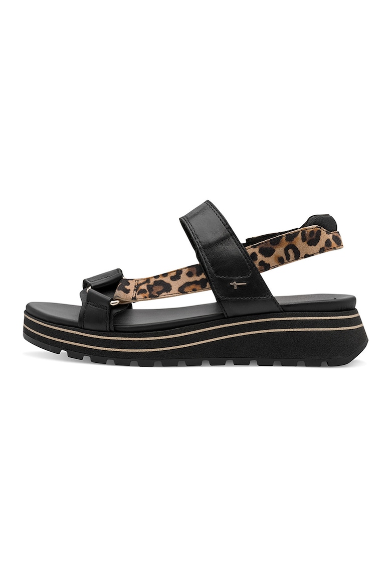 Sandale de piele si piele ecologica cu velcro - Negru