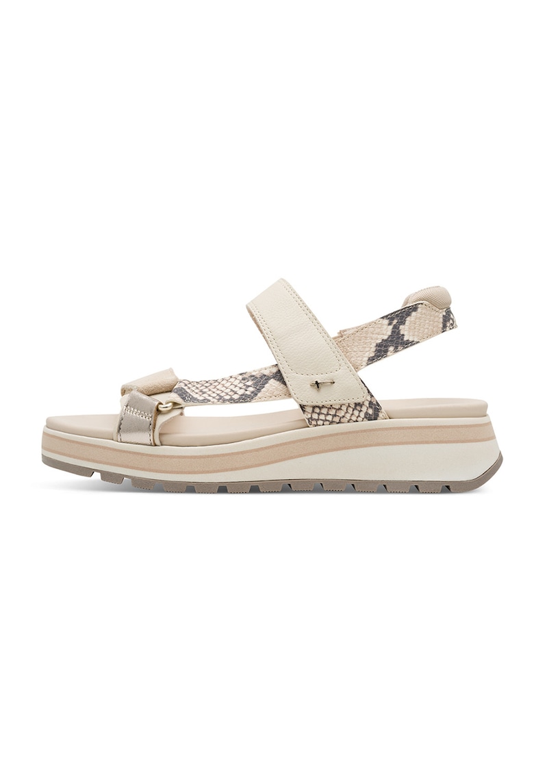 Sandale de piele si piele ecologica cu velcro - Bej deschis